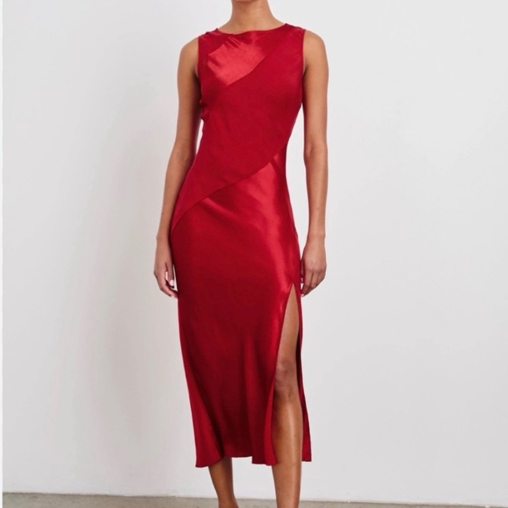 Rails Red Satin Midi Dress with Side Slit